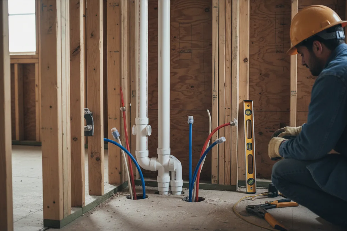Drain and supply rough-in during Drain Cleaning in Easton