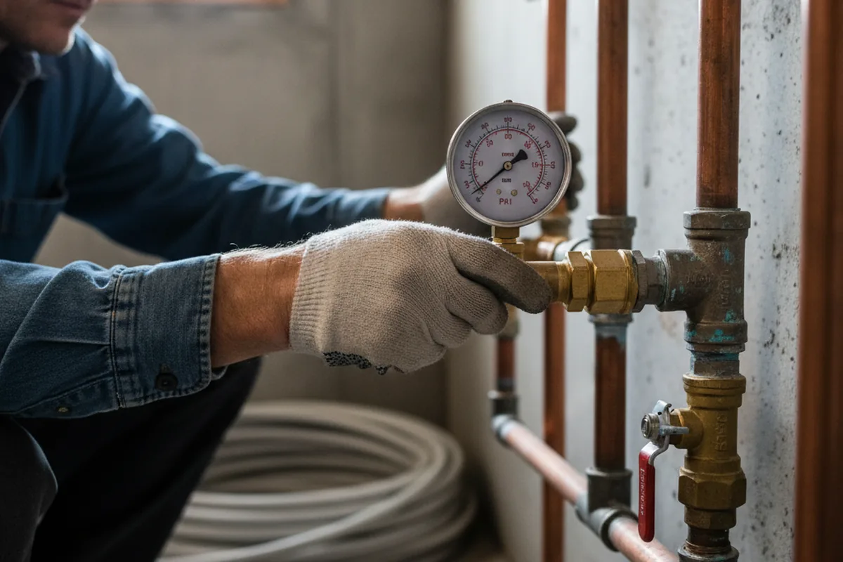 Pressure testing a repaired line during Water Line Repair in Easton